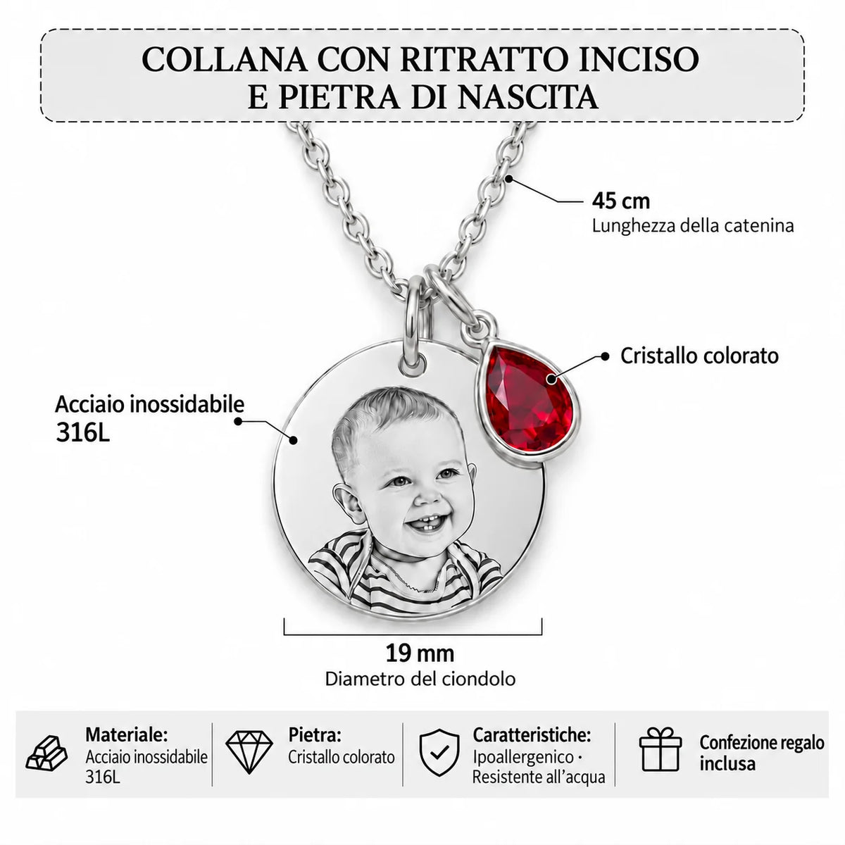 Dimensioni e materiali della collana