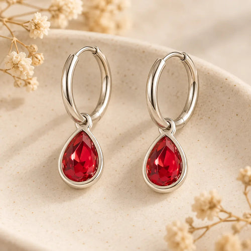 Orecchini argento con pietra di nascita rossa a goccia